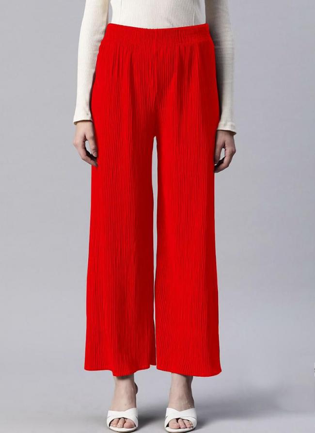 Lycra Red Casual Wear Pleated Readymade Plazzo